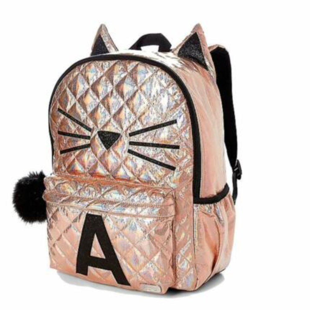 Justice Girls Backpack Quilted Cat Initial R